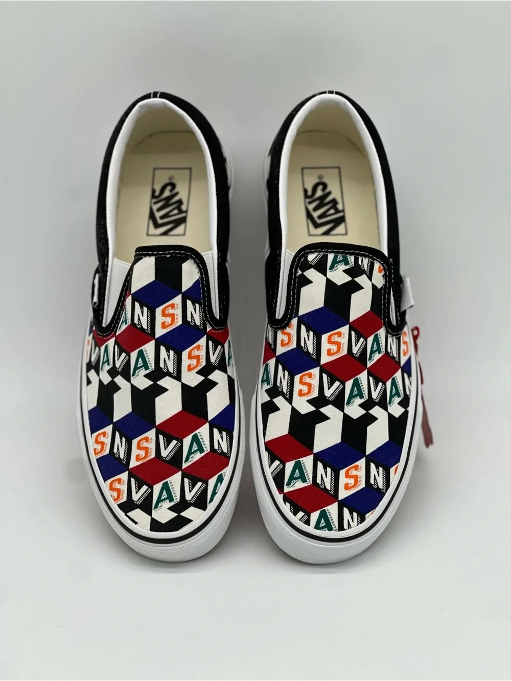 Vans Slip-On Sneakers Black White with Multicolor Geometric Print